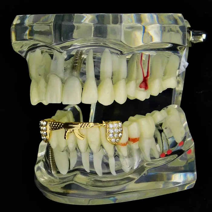 Bling Cartel Admin PreStyled Sets 14K Gold Plated AK47 Gun Bottom Teeth Iced Grillz