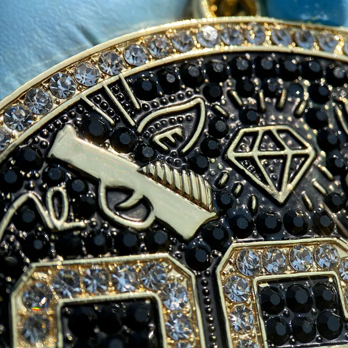 Bling Cartel PreStyled Sets 14K Gold Finish 365 Hustle Jumbo Pendant Iced Medallion Bling Cartel PreStyled Sets 14K Gold Finish 365 Hustle Jumbo Pendant Iced Medallion