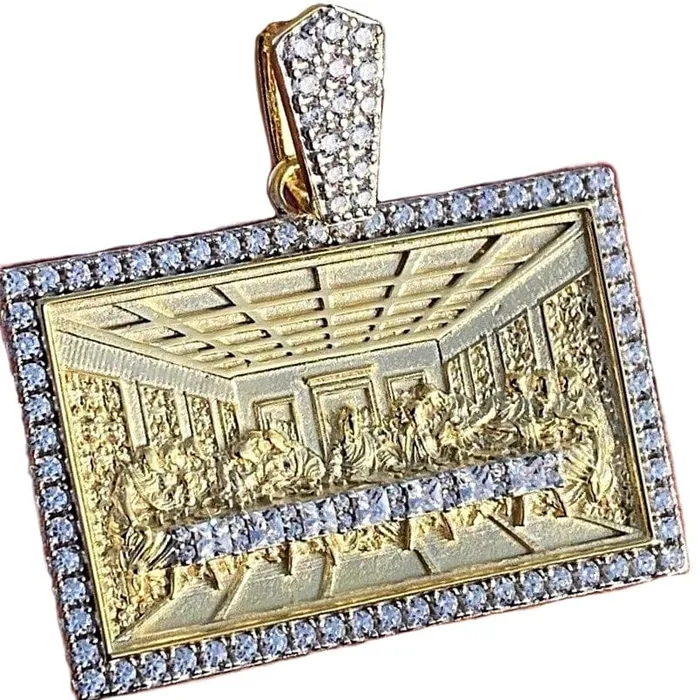 Bling Cartel The Last Supper Rectangular Iced Pendant Gold Finish over 925 Sterling Silver Necklaces Bling Cartel The Last Supper Rectangular Iced Pendant Gold Finish over 925 Sterling Silver Necklaces