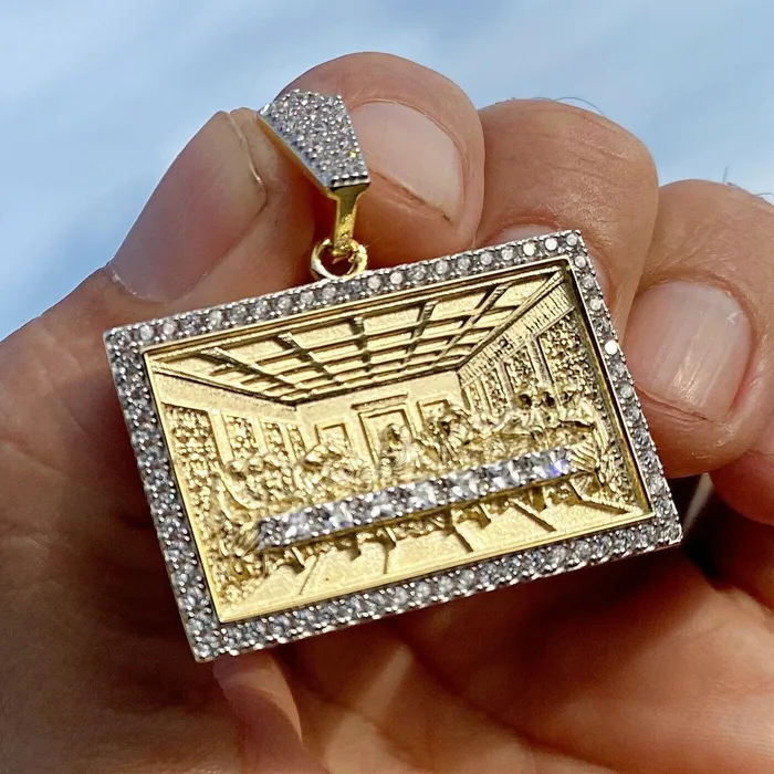 Bling Cartel The Last Supper Rectangular Iced Pendant Gold Finish over 925 Sterling Silver Necklaces Bling Cartel The Last Supper Rectangular Iced Pendant Gold Finish over 925 Sterling Silver Necklaces