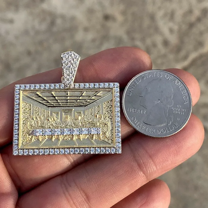 Bling Cartel The Last Supper Rectangular Iced Pendant Gold Finish over 925 Sterling Silver Necklaces Bling Cartel The Last Supper Rectangular Iced Pendant Gold Finish over 925 Sterling Silver Necklaces