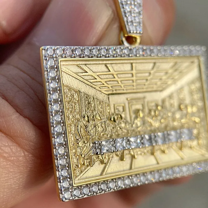 Bling Cartel The Last Supper Rectangular Iced Pendant Gold Finish over 925 Sterling Silver Necklaces Bling Cartel The Last Supper Rectangular Iced Pendant Gold Finish over 925 Sterling Silver Necklaces