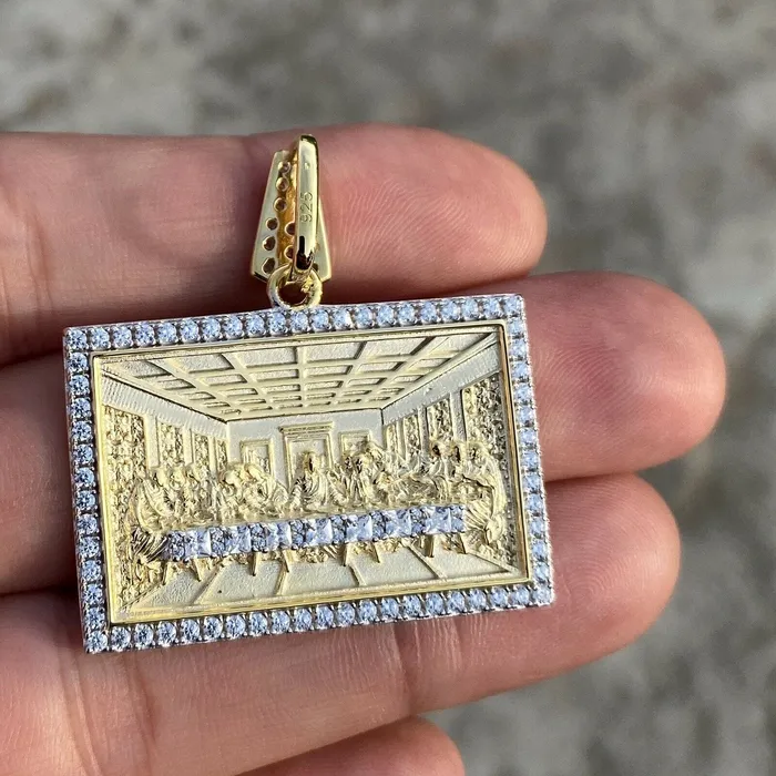 Bling Cartel The Last Supper Rectangular Iced Pendant Gold Finish over 925 Sterling Silver Necklaces Bling Cartel The Last Supper Rectangular Iced Pendant Gold Finish over 925 Sterling Silver Necklaces