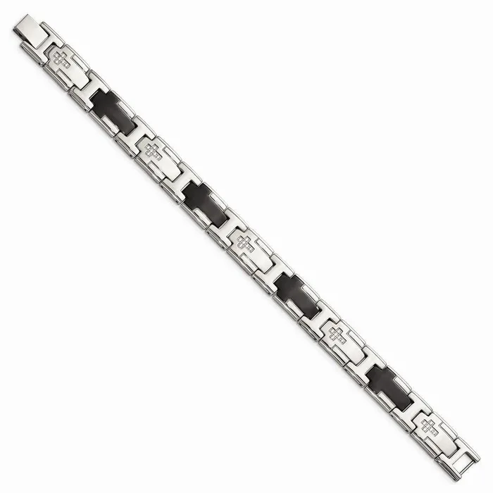 Bracelets Chisel Stainless Steel Polished Black IPplated with CZ Cross Bracelet Bracelets Chisel Stainless Steel Polished Black IPplated with CZ Cross Bracelet
