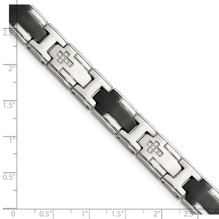 Bracelets Chisel Stainless Steel Polished Black IPplated with CZ Cross Bracelet Bracelets Chisel Stainless Steel Polished Black IPplated with CZ Cross Bracelet
