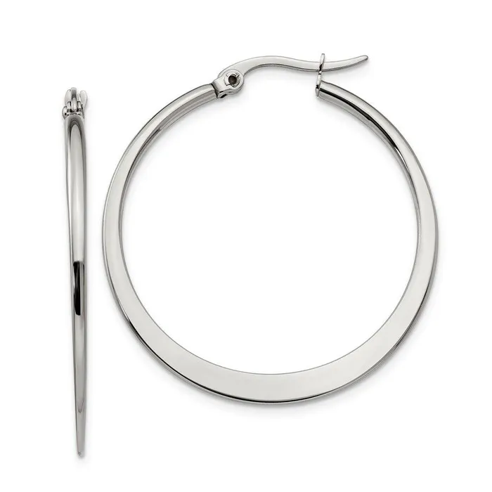 Chisel Earrings Stainless Steel 34mm Diameter Hoop Earrings