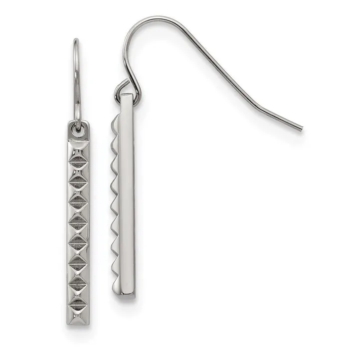 Chisel Earrings Stainless Steel Polished Studded Bar Shepherds Hook Earrings Chisel Earrings Stainless Steel Polished Studded Bar Shepherds Hook Earrings