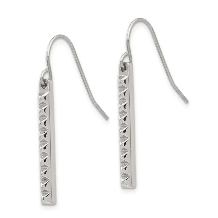 Chisel Earrings Stainless Steel Polished Studded Bar Shepherds Hook Earrings Chisel Earrings Stainless Steel Polished Studded Bar Shepherds Hook Earrings