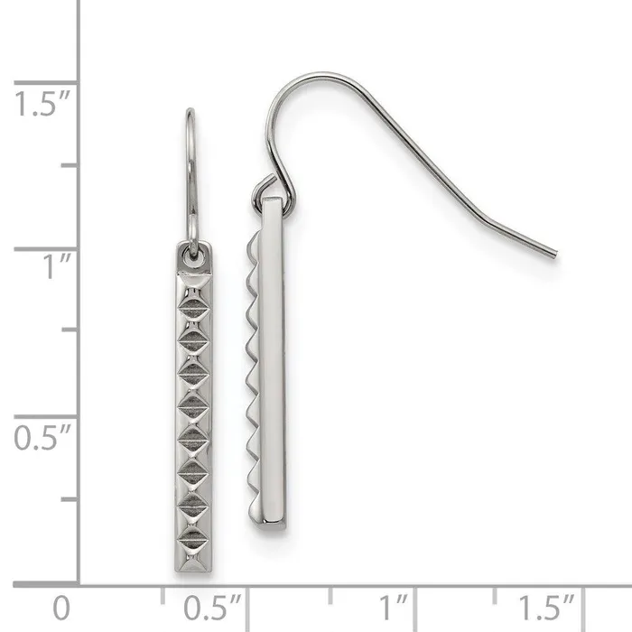 Chisel Earrings Stainless Steel Polished Studded Bar Shepherds Hook Earrings Chisel Earrings Stainless Steel Polished Studded Bar Shepherds Hook Earrings
