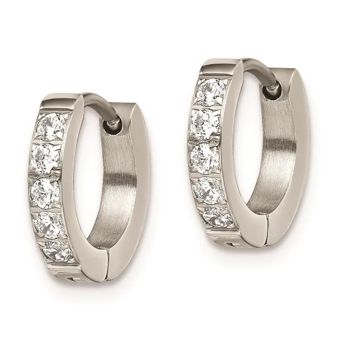 Chisel Earrings Stainless Steel Polished with CZ 25mm Hinged Hoop Earrings Chisel Earrings Stainless Steel Polished with CZ 25mm Hinged Hoop Earrings