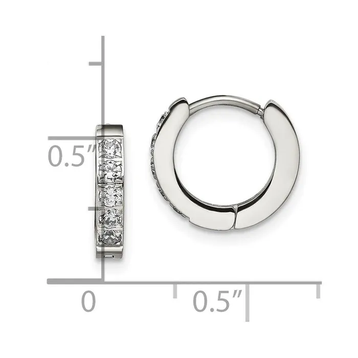 Chisel Earrings Stainless Steel Polished with CZ 25mm Hinged Hoop Earrings Chisel Earrings Stainless Steel Polished with CZ 25mm Hinged Hoop Earrings