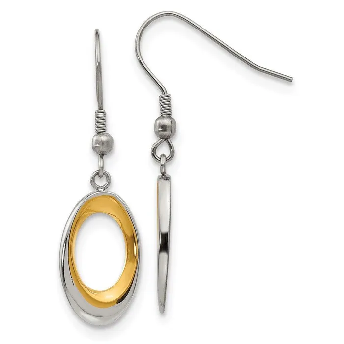 Chisel Earrings Stainless Steel Polished Yellow IPplated Oval Earrings