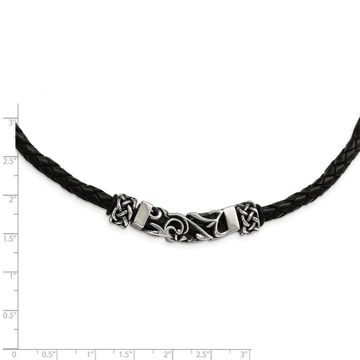 Chisel Necklaces Stainless Steel Black Leather wAntiqued Beads Necklace Chisel Necklaces Stainless Steel Black Leather wAntiqued Beads Necklace
