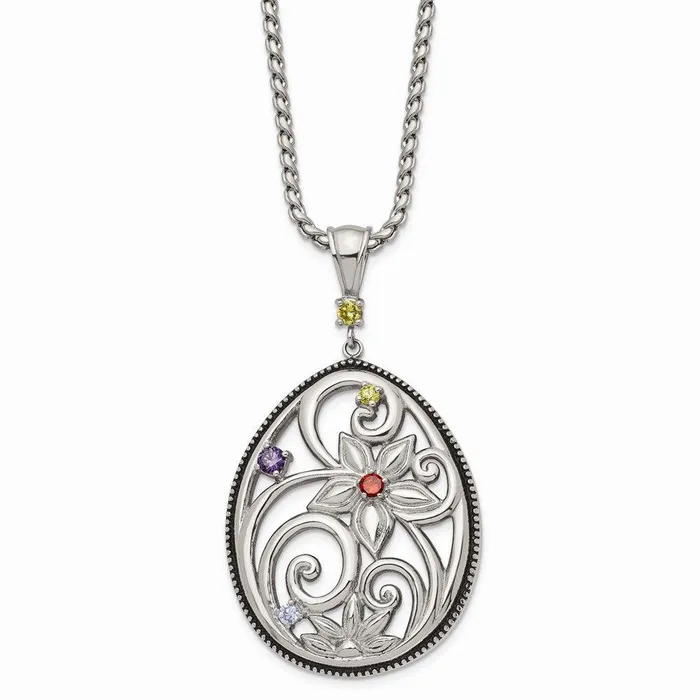 Chisel Necklaces Stainless Steel PolishedAntiqued Multicolor CZ w175in ext Necklace Chisel Necklaces Stainless Steel PolishedAntiqued Multicolor CZ w175in ext Necklace