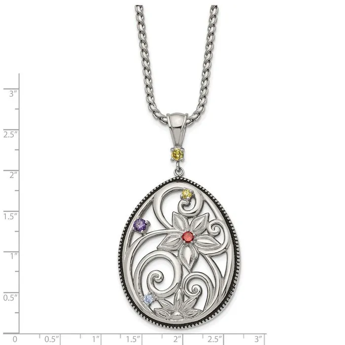 Chisel Necklaces Stainless Steel PolishedAntiqued Multicolor CZ w175in ext Necklace Chisel Necklaces Stainless Steel PolishedAntiqued Multicolor CZ w175in ext Necklace