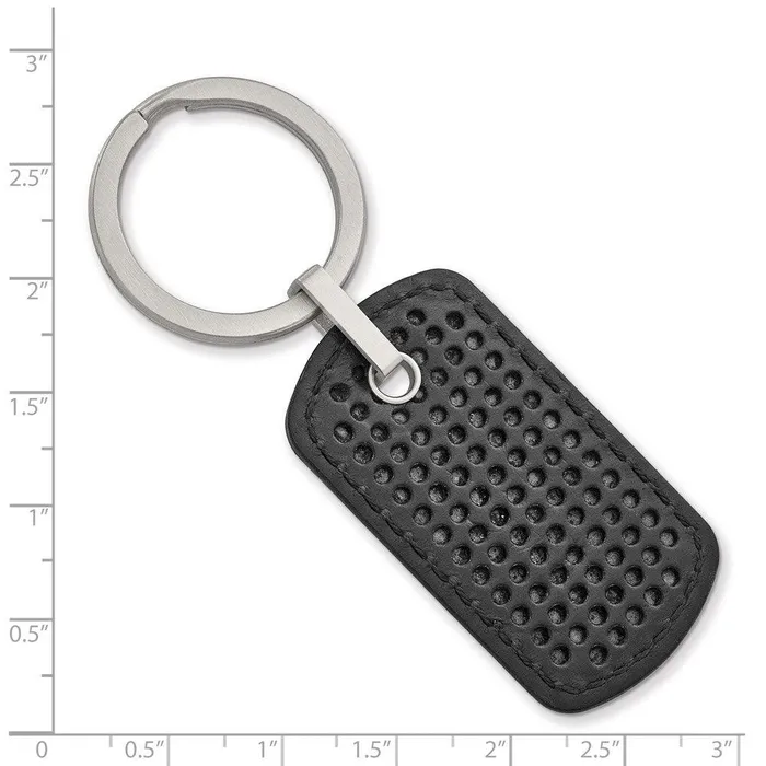 Chisel Rings Stainless Steel Brushed Textured Black Leather Stitched Key Ring Chisel Rings Stainless Steel Brushed Textured Black Leather Stitched Key Ring