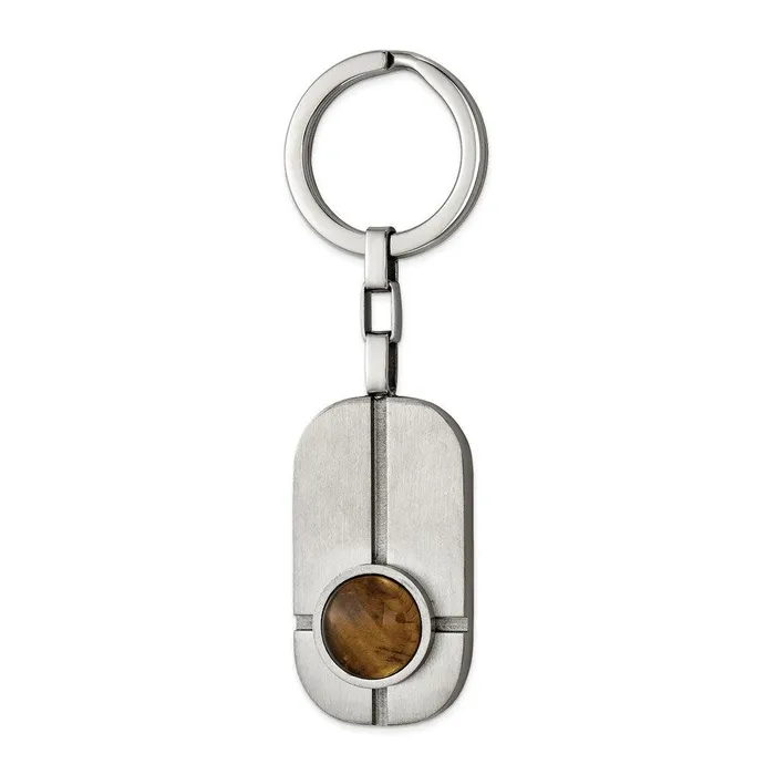 Chisel Rings Stainless Steel Brushed with Tigers Eye Key Ring