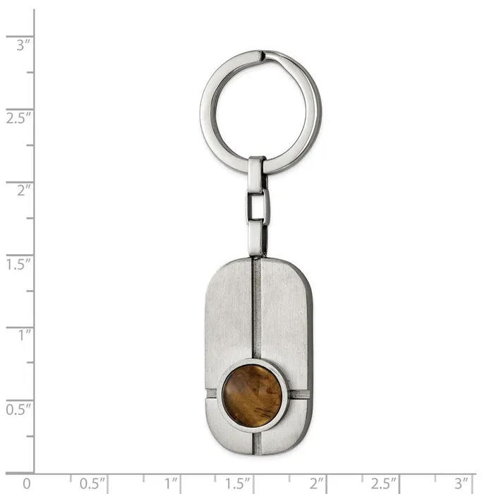 Chisel Rings Stainless Steel Brushed with Tigers Eye Key Ring Chisel Rings Stainless Steel Brushed with Tigers Eye Key Ring
