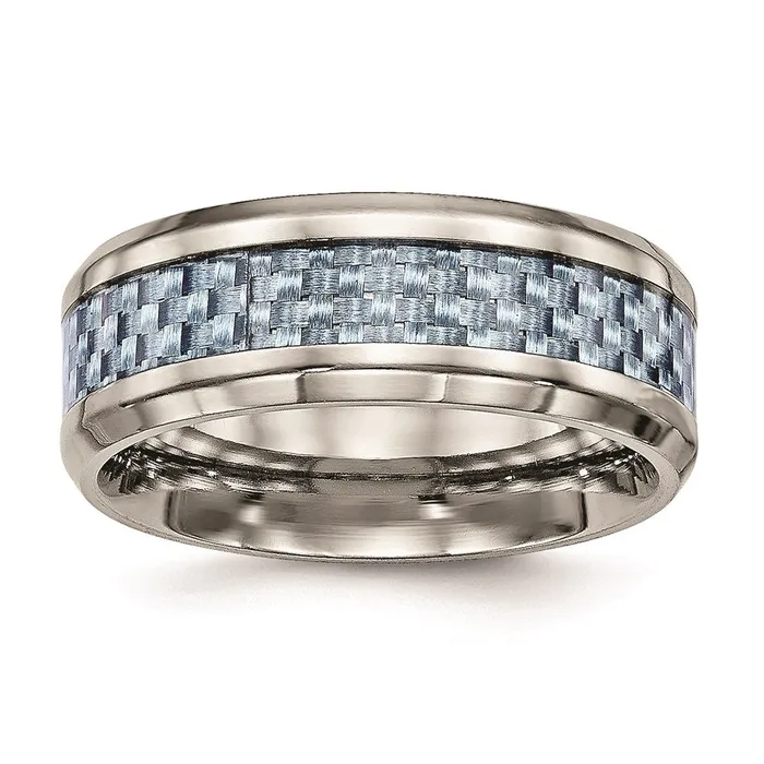 Chisel Rings Titanium Polished Blue Carbon Fiber Inlay Ring TB463 Chisel Rings Titanium Polished Blue Carbon Fiber Inlay Ring TB463