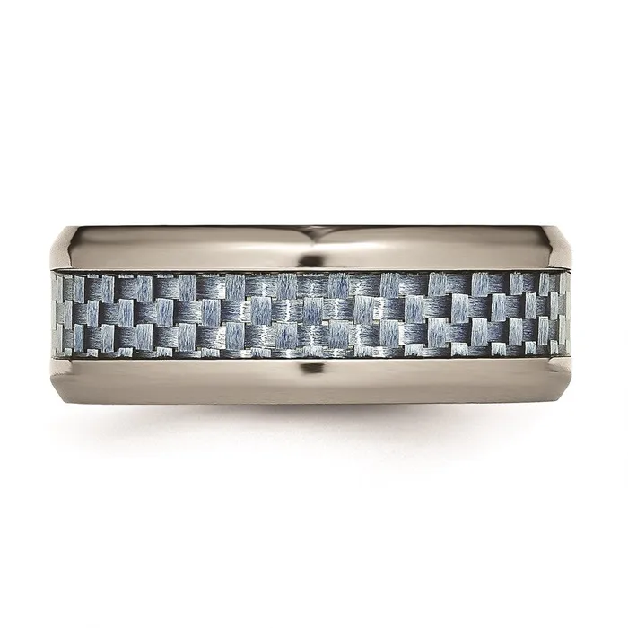 Chisel Rings Titanium Polished Blue Carbon Fiber Inlay Ring TB463 Chisel Rings Titanium Polished Blue Carbon Fiber Inlay Ring TB463