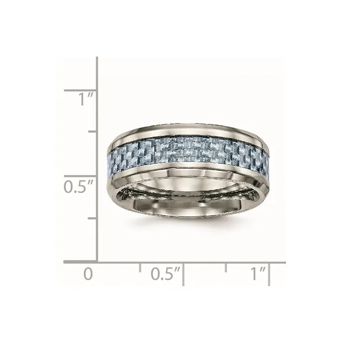 Chisel Rings Titanium Polished Blue Carbon Fiber Inlay Ring TB463 Chisel Rings Titanium Polished Blue Carbon Fiber Inlay Ring TB463