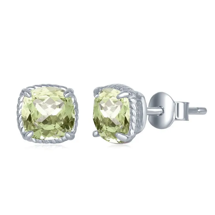 Classic Earrings Sterling Silver 6mm Square Green Amethyst Earrings