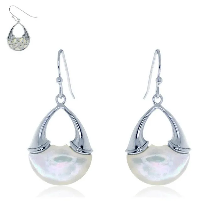 Classic Earrings Sterling Silver White Upside Down V MOP Earrings