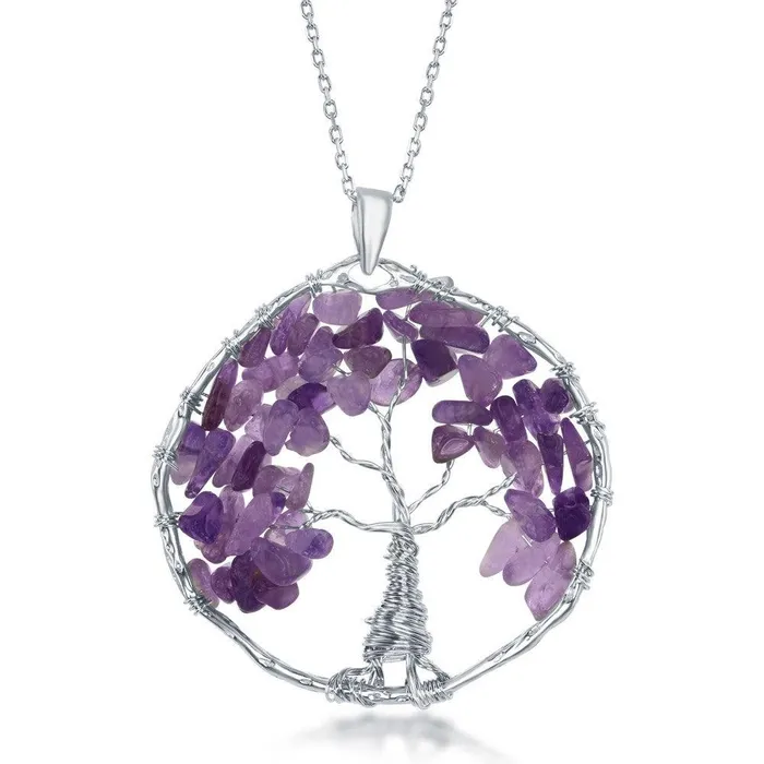 Classic Necklaces Sterling Silver Amethyst Beads Tree of Life Pendant