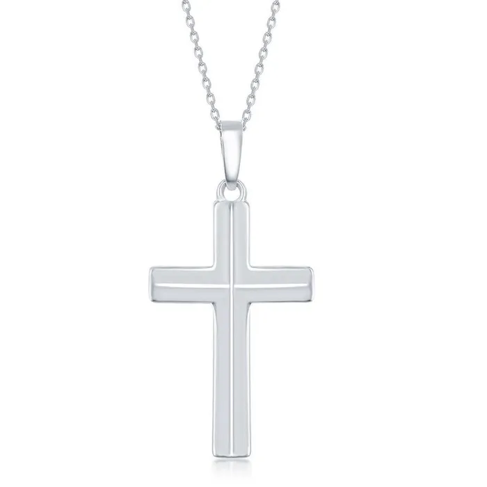 Classic Necklaces Sterling Silver Lined Medium Cross Pendant