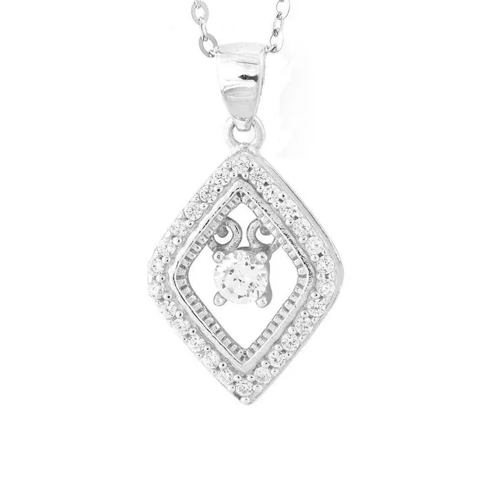 Classic Necklaces Sterling Silver Micro Pave with Center DancingShimmering CZ Diamond Shaped Pendant With Chain Classic Necklaces Sterling Silver Micro Pave with Center DancingShimmering CZ Diamond Shaped Pendant With Chain