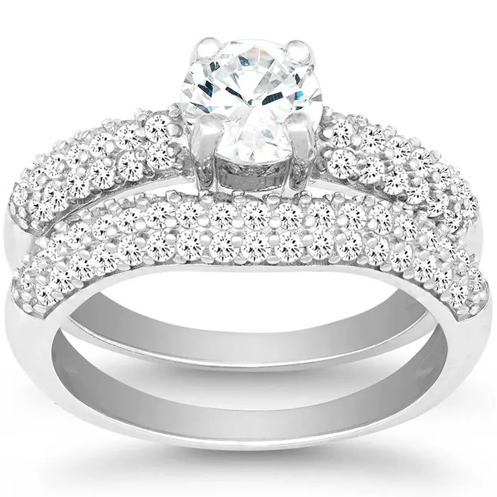 Classic Rings Sterling Silver CZ Engagement and Wedding Ring Set W9897