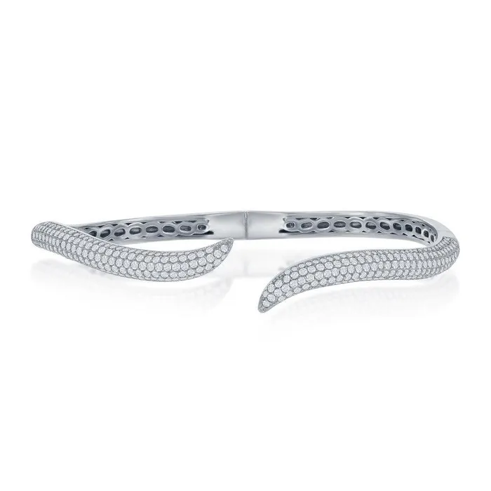 Classic Rings Sterling Silver Micro Pave Cubic Zirconia Waved Bangle