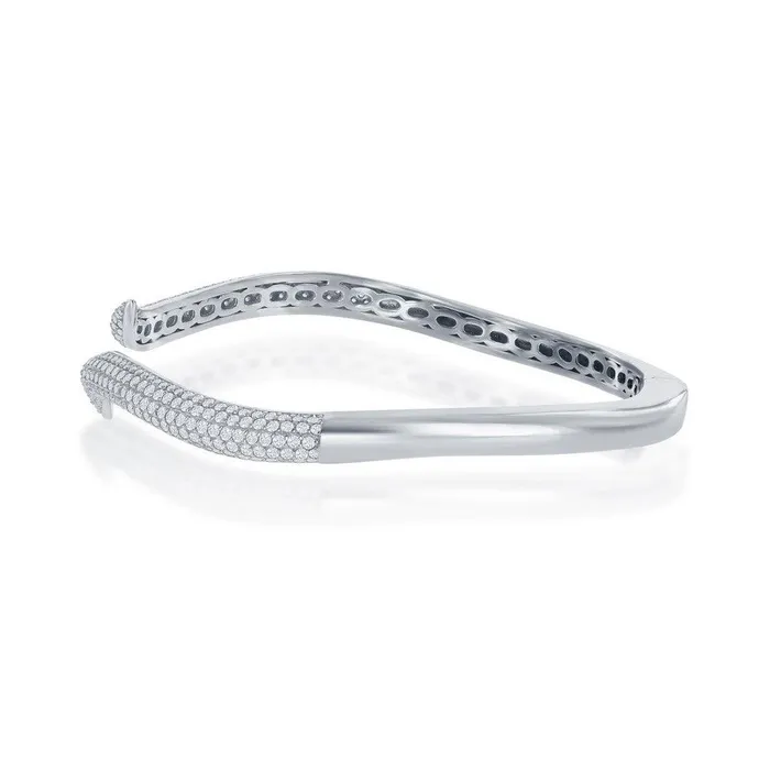 Classic Rings Sterling Silver Micro Pave Cubic Zirconia Waved Bangle