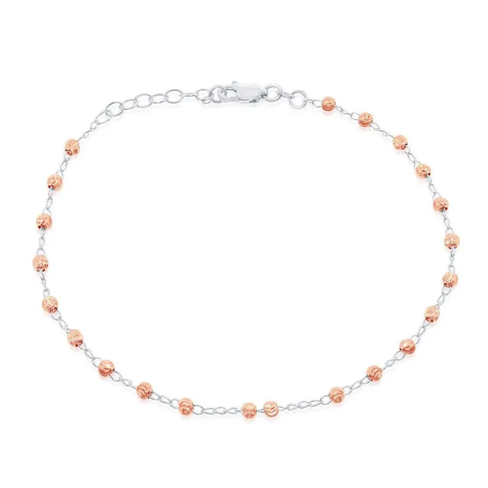 Classic Rings Sterling Silver Rose Gold Plated Thin Diamond Cut Anklet