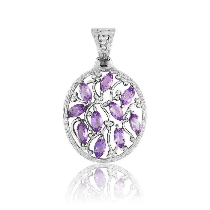Classic Sterling Silver Marquise FloralDesigned Pendant Necklaces