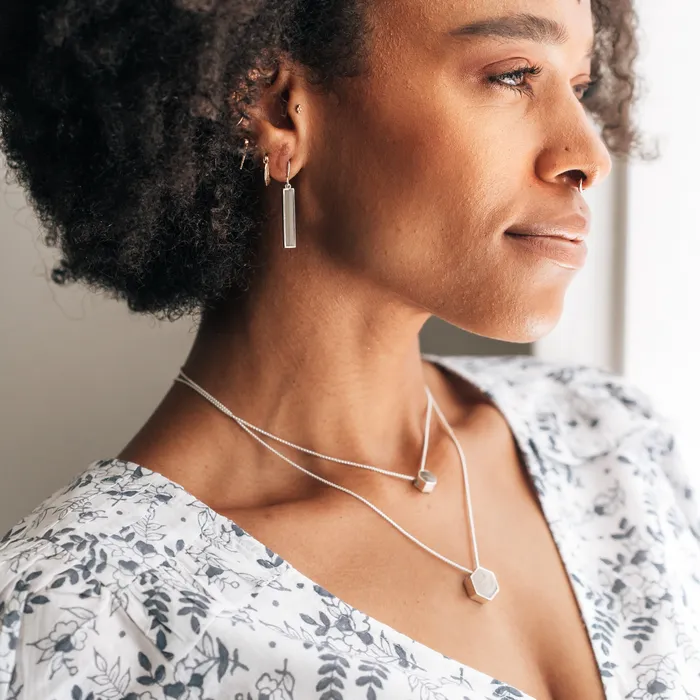 closebymejewelry Necklaces Small Hexagon Sliding Cremation Necklace in 14K White Gold