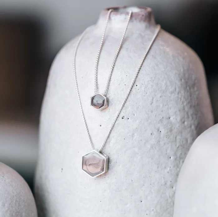 closebymejewelry Necklaces Small Hexagon Sliding Cremation Necklace in 14K White Gold