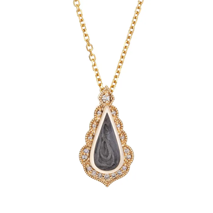 closebymejewelry Scalloped Pear Diamond Cremation Necklace in 14K Yellow Gold Necklaces