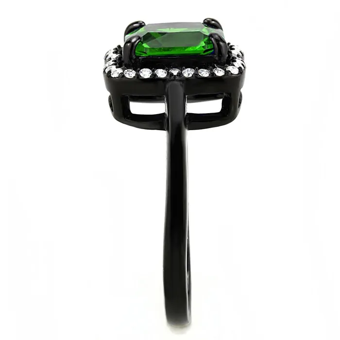 DA029 IP BlackIon Plating Stainless Steel Ring with AAA Grade CZ in Emerald Alamode Rings