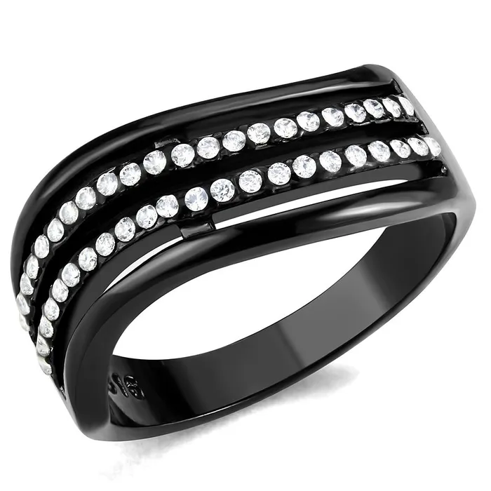 DA126 IP BlackIon Plating Stainless Steel Ring with AAA Grade CZ in Clear Alamode Rings