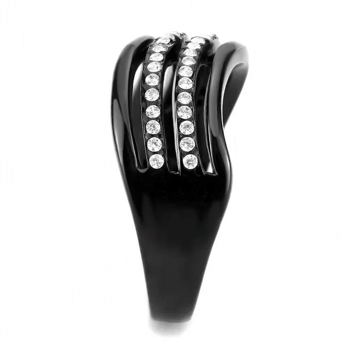 DA126 IP BlackIon Plating Stainless Steel Ring with AAA Grade CZ in Clear Alamode Rings