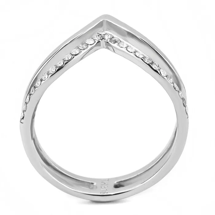 DA308 No Plating Stainless Steel Ring with AAA Grade CZ in Clear Alamode Rings