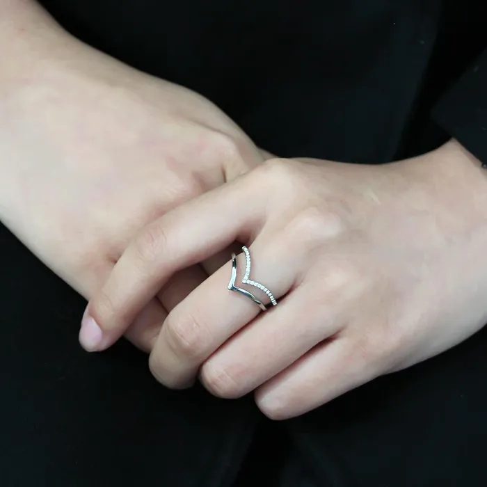 DA308 No Plating Stainless Steel Ring with AAA Grade CZ in Clear Alamode Rings