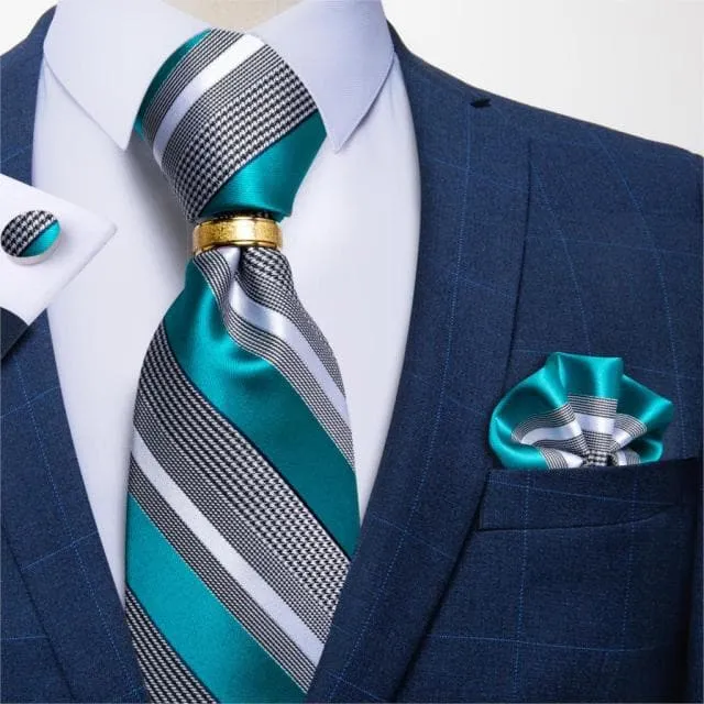 DBG VIP Design Collection Mens Fashion Light Emerald Green Silver Gray Stripes 100 Premium Quality Silk Tie Set Divine Inspiration Styles Earrings DBG VIP Design Collection Mens Fashion Light Emerald Green Silver Gray Stripes 100 Premium Quality Silk Tie Set Divine Inspiration Styles Earrings
