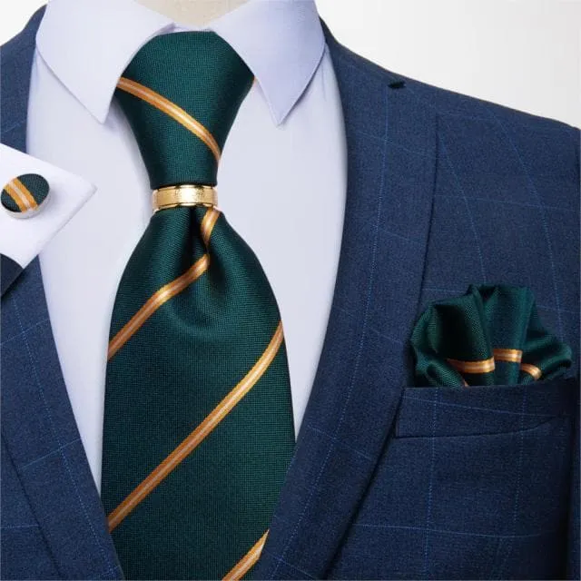 DBG VIP Design Collection Mens Fashion Light Emerald Green Silver Gray Stripes 100 Premium Quality Silk Tie Set Divine Inspiration Styles Earrings