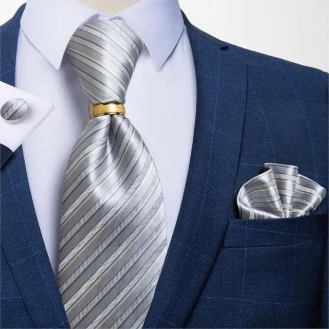 DBG VIP Design Collection Mens Fashion Light Emerald Green Silver Gray Stripes 100 Premium Quality Silk Tie Set Divine Inspiration Styles Earrings