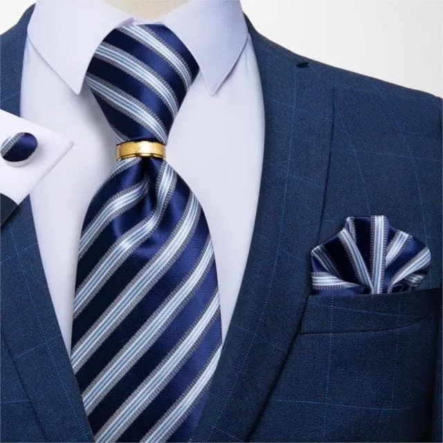 DBG VIP Design Collection Mens Fashion Light Emerald Green Silver Gray Stripes 100 Premium Quality Silk Tie Set Divine Inspiration Styles Earrings