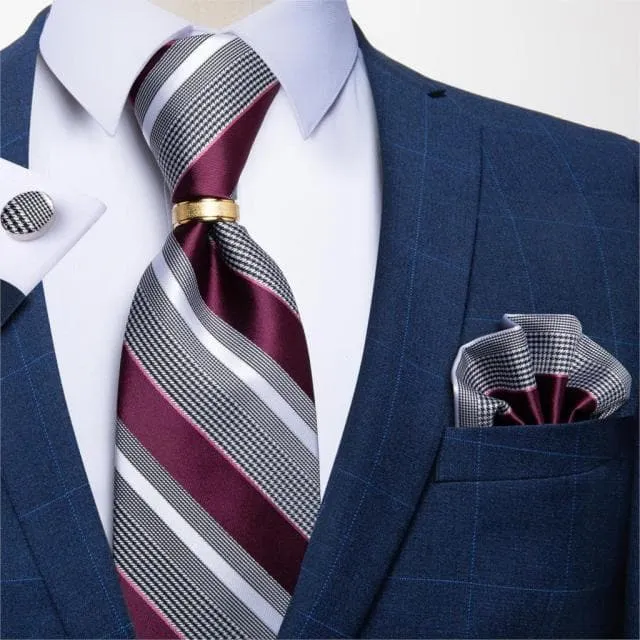 DBG VIP Design Collection Mens Fashion Light Emerald Green Silver Gray Stripes 100 Premium Quality Silk Tie Set Divine Inspiration Styles Earrings