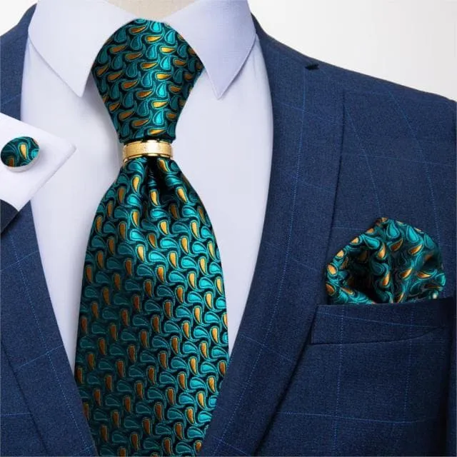 DBG VIP Design Collection Mens Fashion Light Emerald Green Silver Gray Stripes 100 Premium Quality Silk Tie Set Divine Inspiration Styles Earrings