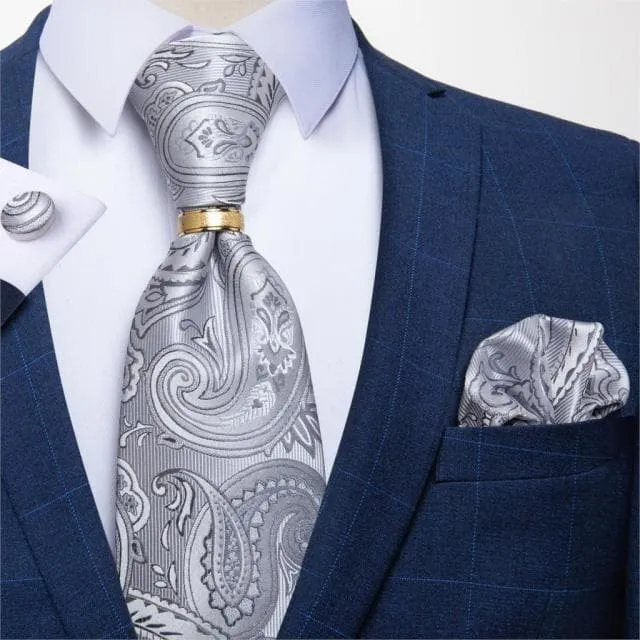 DBG VIP Design Collection Mens Fashion Light Emerald Green Silver Gray Stripes 100 Premium Quality Silk Tie Set Divine Inspiration Styles Earrings